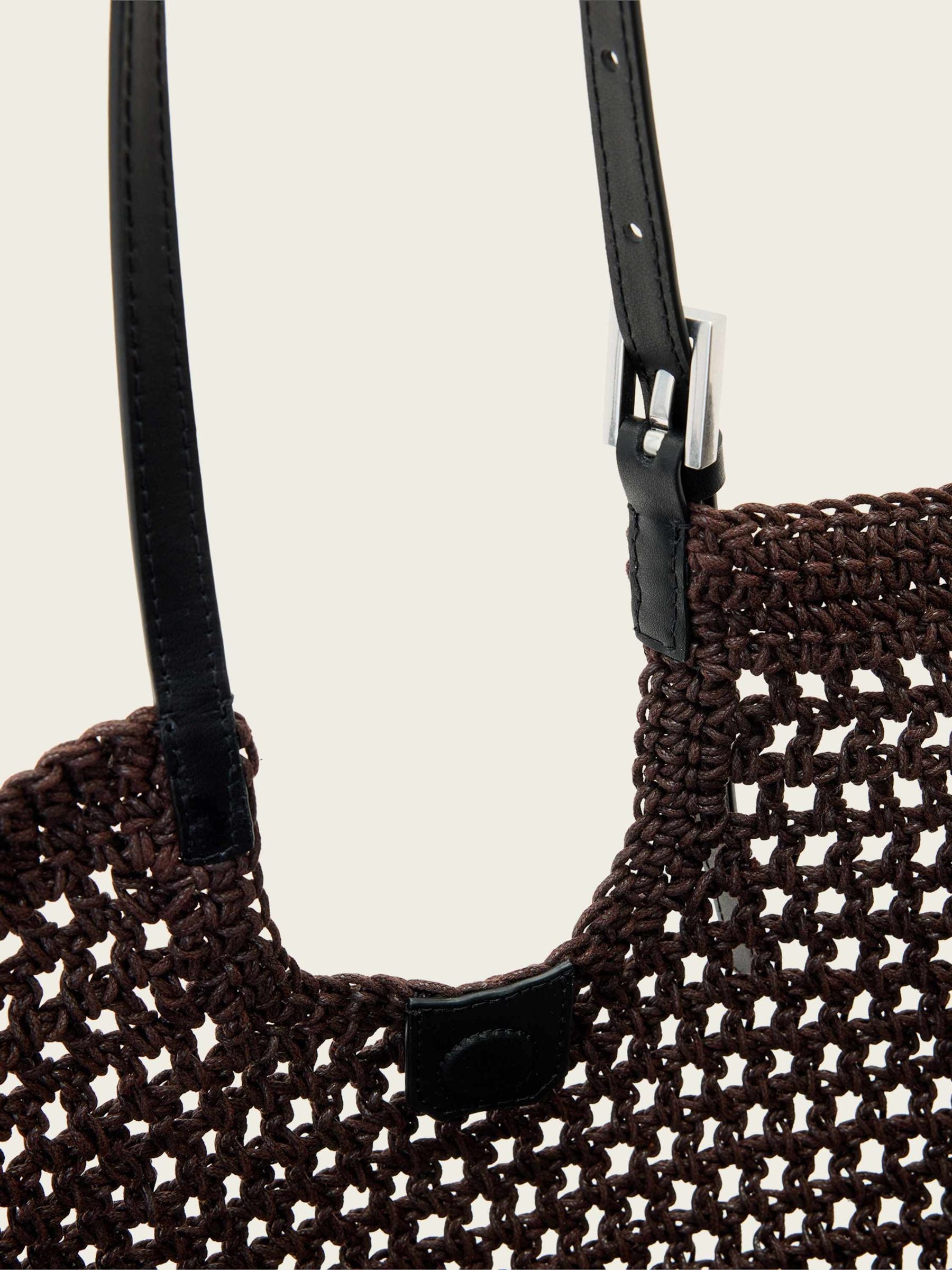 AllSaints Dark Brown Ara cotton knit tote bag, imported from the UK