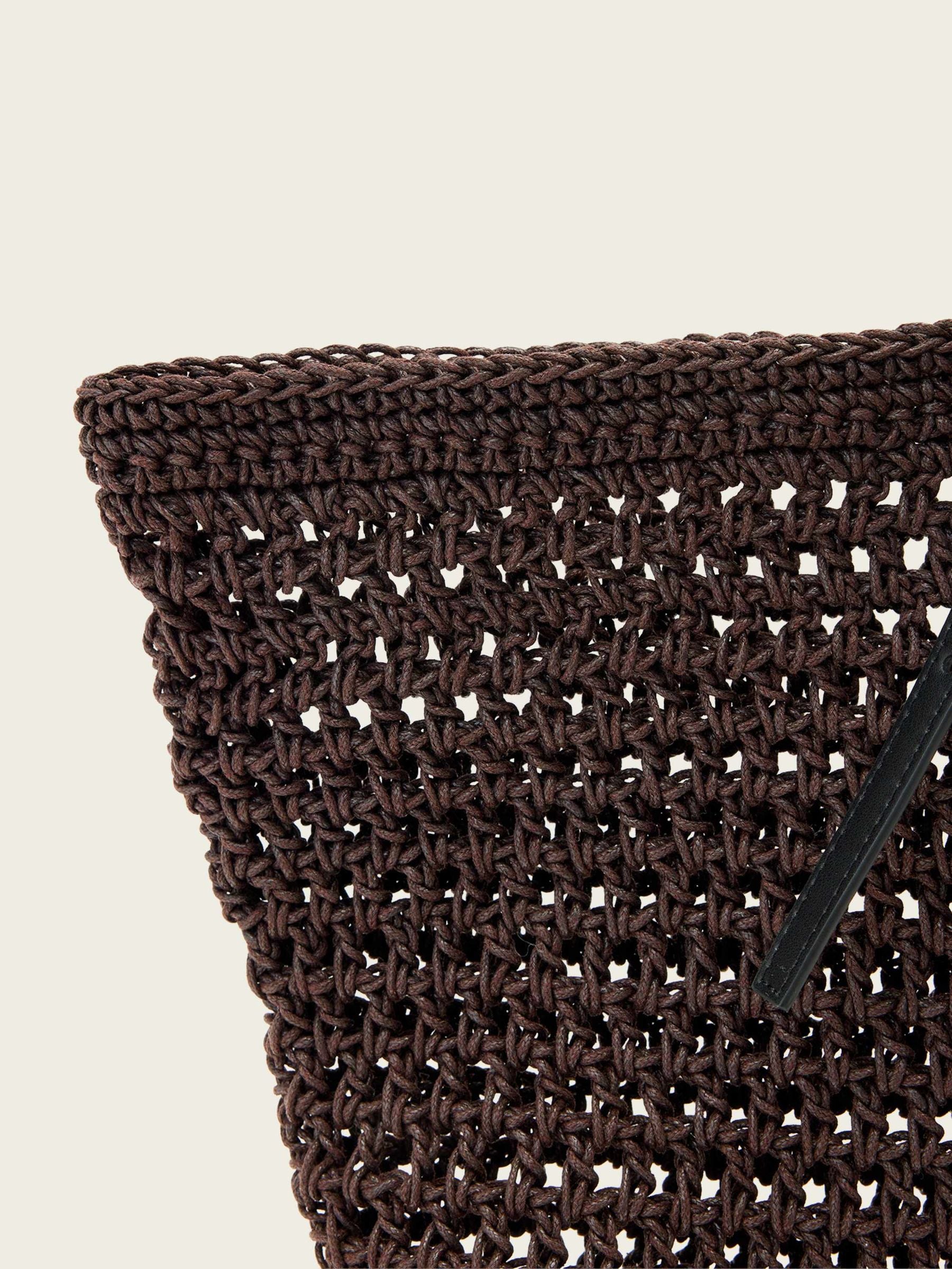 AllSaints Dark Brown Ara cotton knit tote bag, imported from the UK