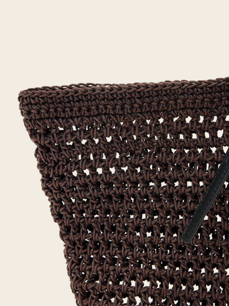 AllSaints Dark Brown Ara cotton knit tote bag, imported from the UK