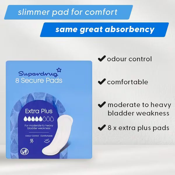 Superdrug Extra Plus incontinence pads 8 pack (British brand)