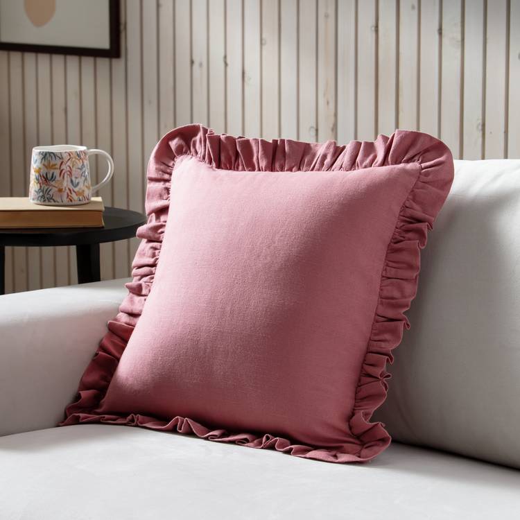 Habitat plain ruffle cushion in rose 43x43cm (British brand)