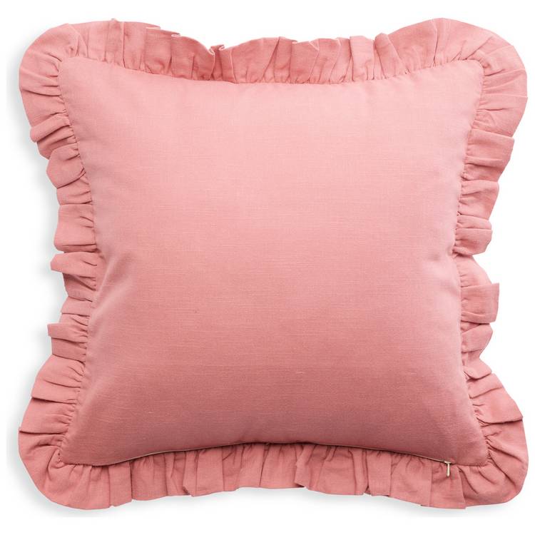 Habitat plain ruffle cushion in rose 43x43cm (British brand)