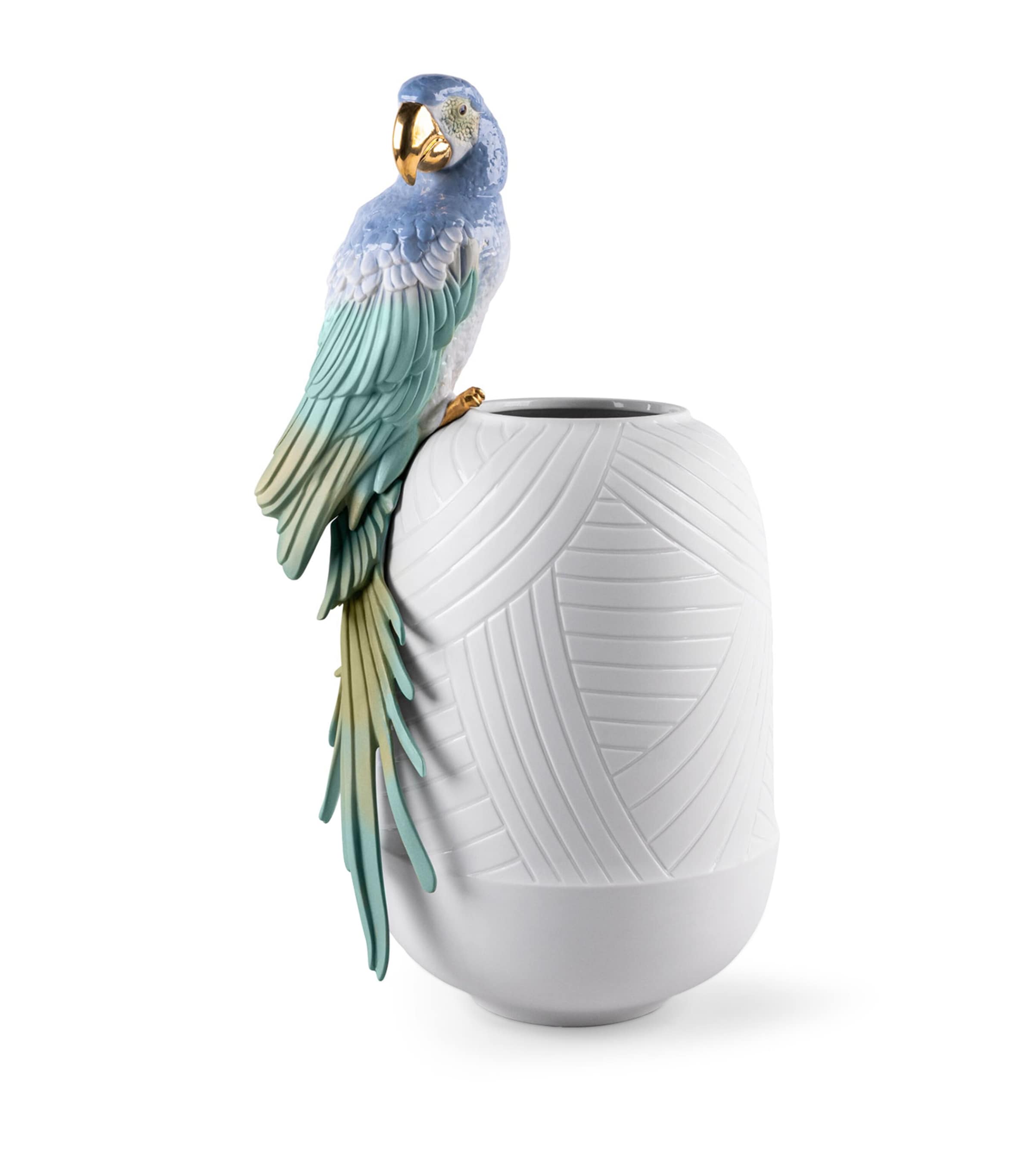 Lladró macaw design porcelain vase 56cm, UK version