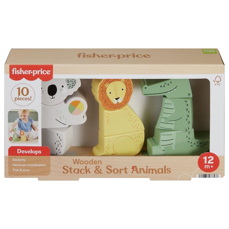 Fisher-Price wooden stack and sort animals toy 10 piece - British product