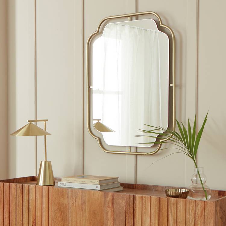 Habitat gold art deco wavy wall mirror 85x65cm, imported from the UK