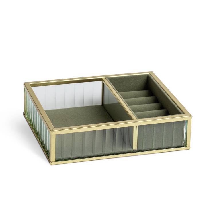 Habitat ribbed glass jewellery box with golden frame, UK version