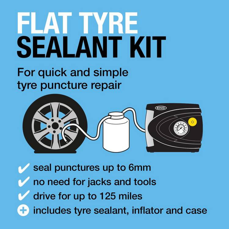 Ring Automotive car tyre repair kit with air compressor - British product