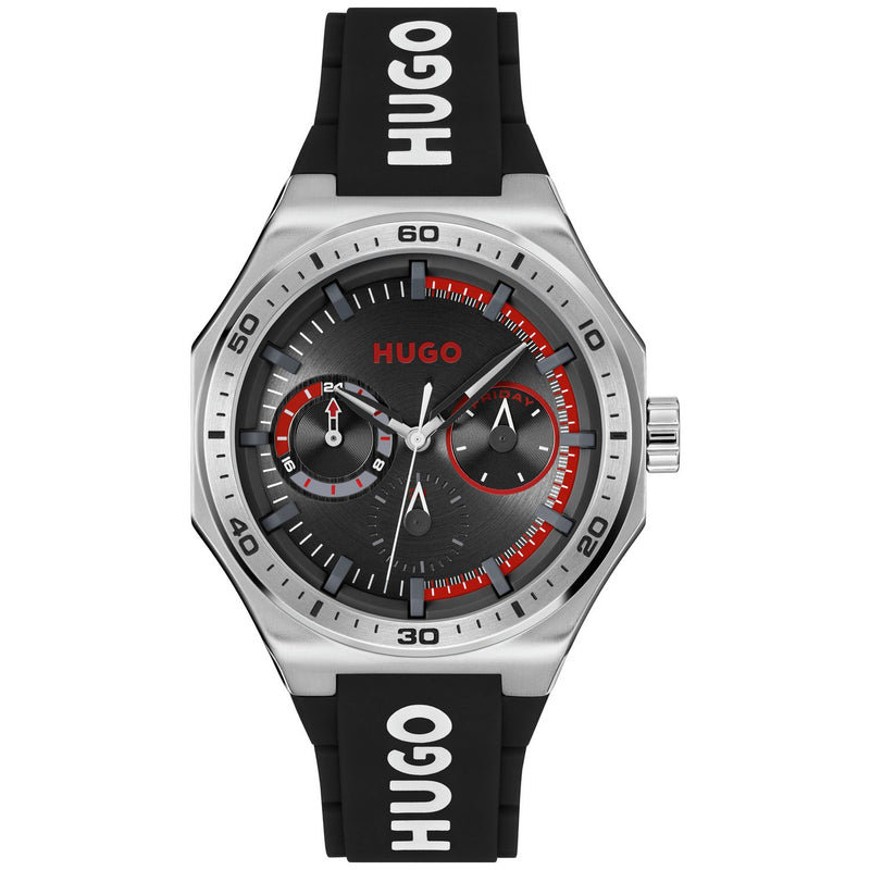 HUGO Grail sports watch with black silicone strap (British brand)