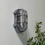 Zink CLAY IP44 silver oval caged outdoor bulkhead, imported from the UK