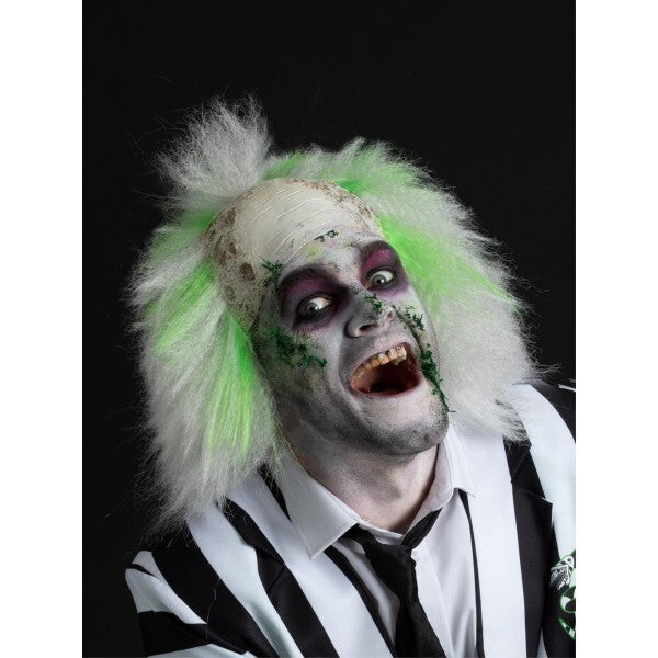 Smiffys Beetlejuice mens wig with latex bald head, imported from the UK