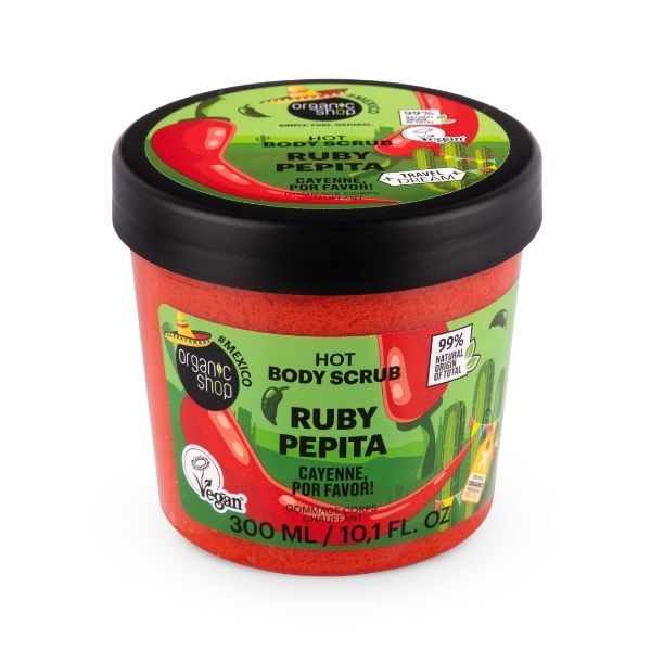 Organic Shop Ruby Pepita hot body scrub 300ml, UK version