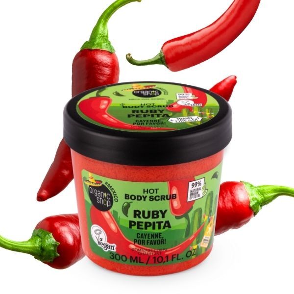 Organic Shop Ruby Pepita hot body scrub 300ml, UK version