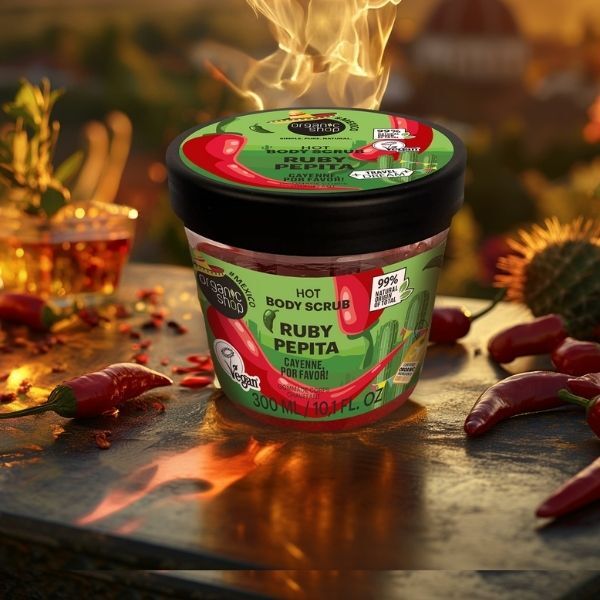 Organic Shop Ruby Pepita hot body scrub 300ml, UK version