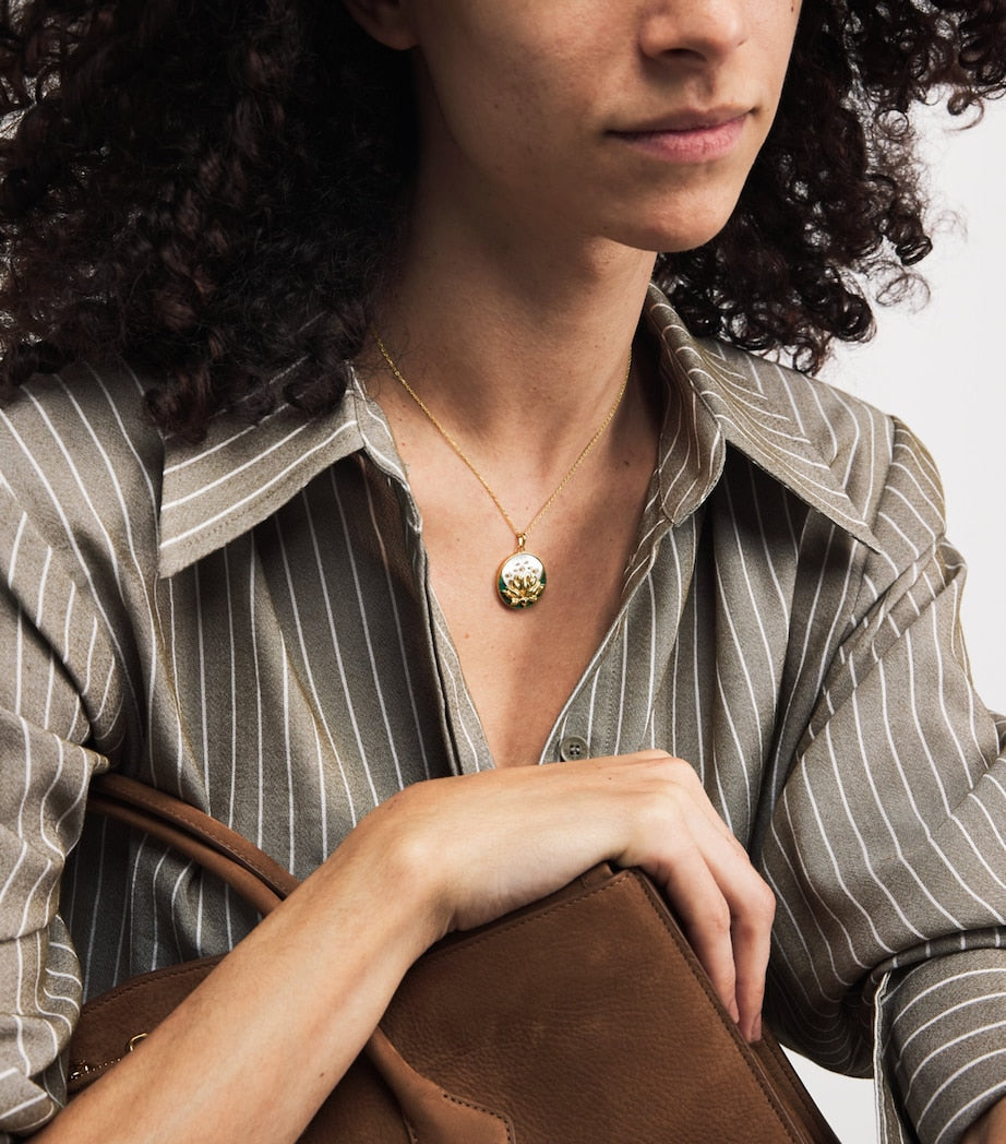 L'Atelier Nawbar Lotus Moon necklace with diamonds and malachite, UK version