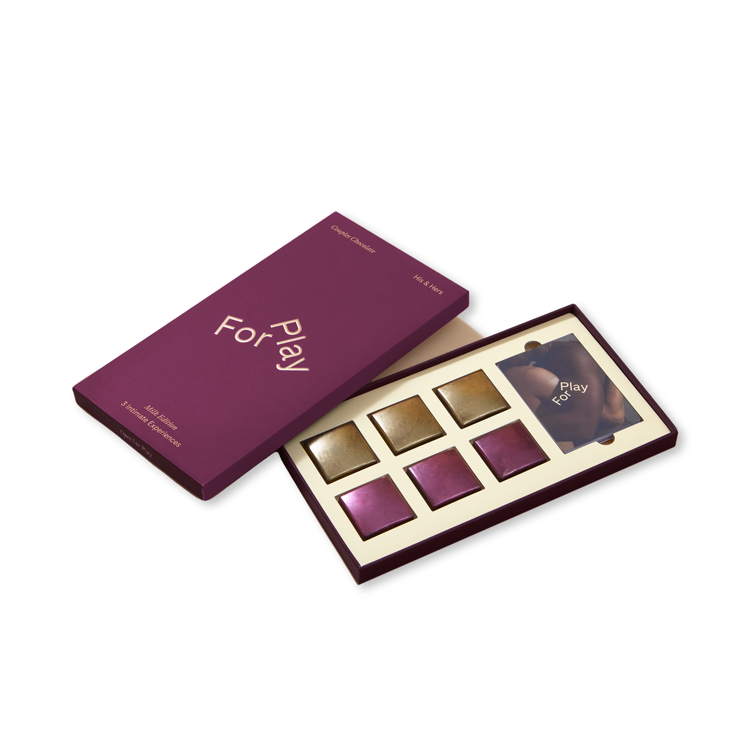 Forplay His & Hers chocolate with adaptogens and cards, imported from the UK