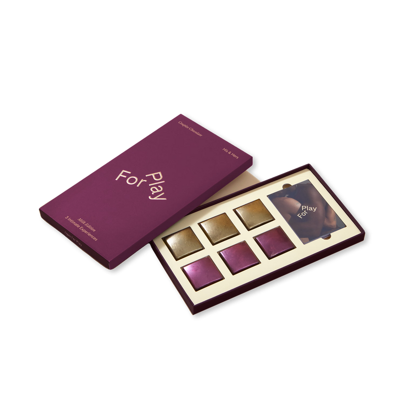 Forplay His & Hers chocolate with adaptogens and cards, imported from the UK