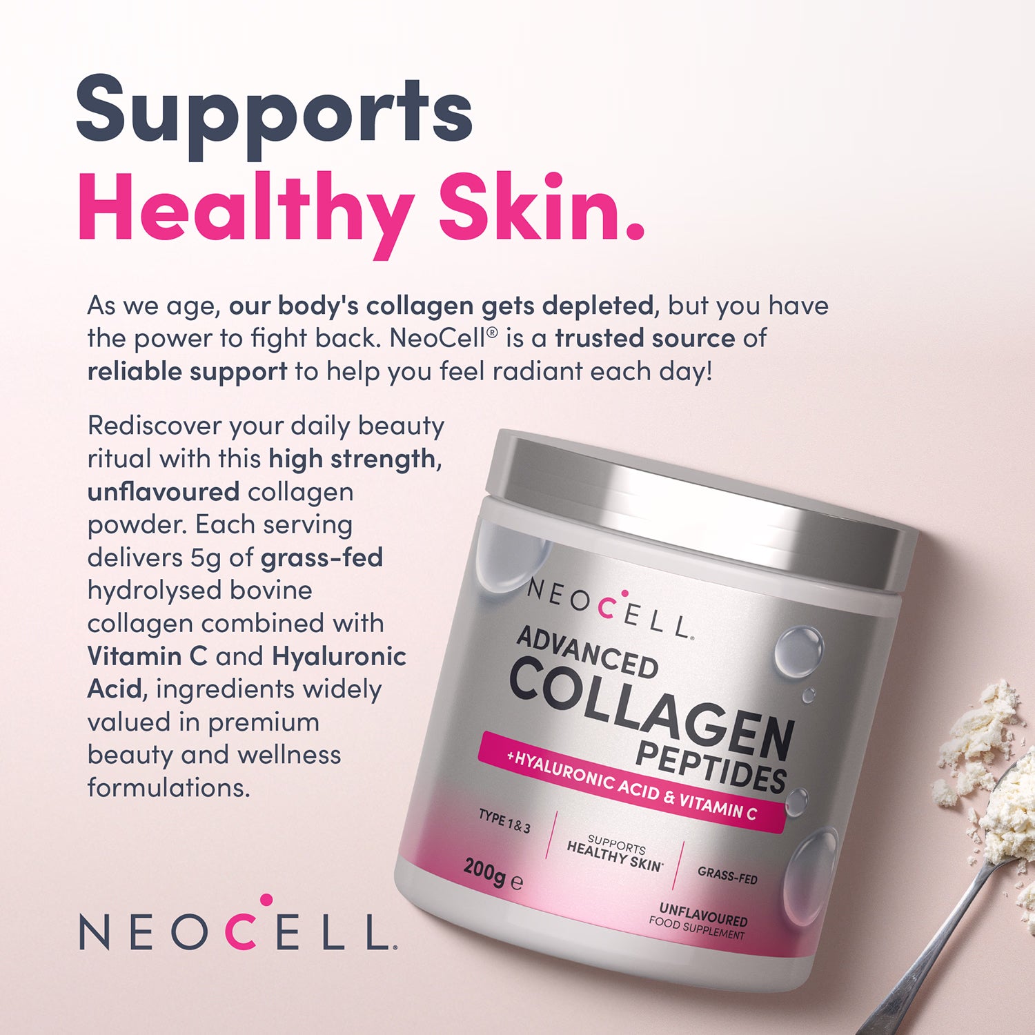 Neocell collagen peptides powder unflavoured 200g (British brand)