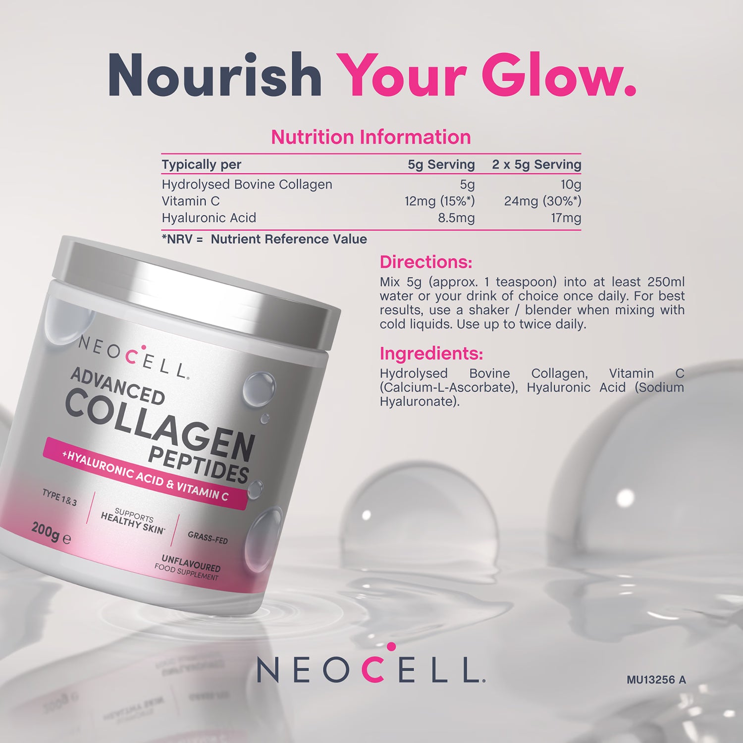 Neocell collagen peptides powder unflavoured 200g (British brand)