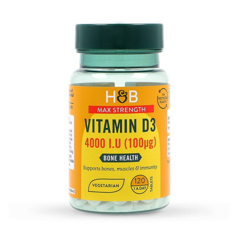 Holland & Barrett Vitamin D3 4000 IU 120 Tablets, imported from the UK