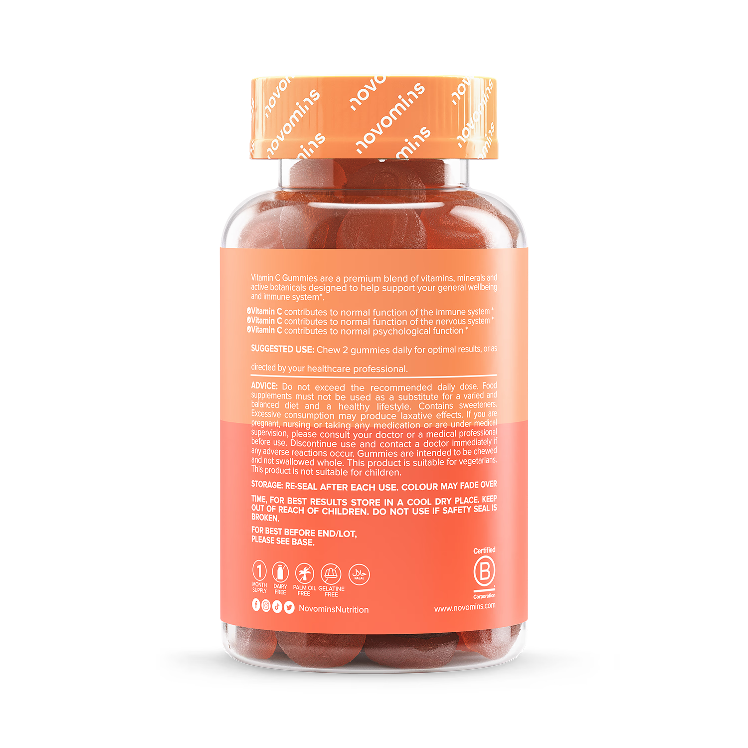 Novomins vitamin C gummies orange flavoured 60 count (British brand)
