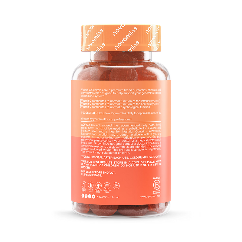 Novomins vitamin C gummies orange flavoured 60 count (British brand)