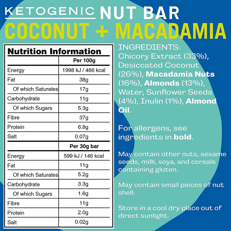 Coconut and macadamia nut bar 20 x 30g, UK version