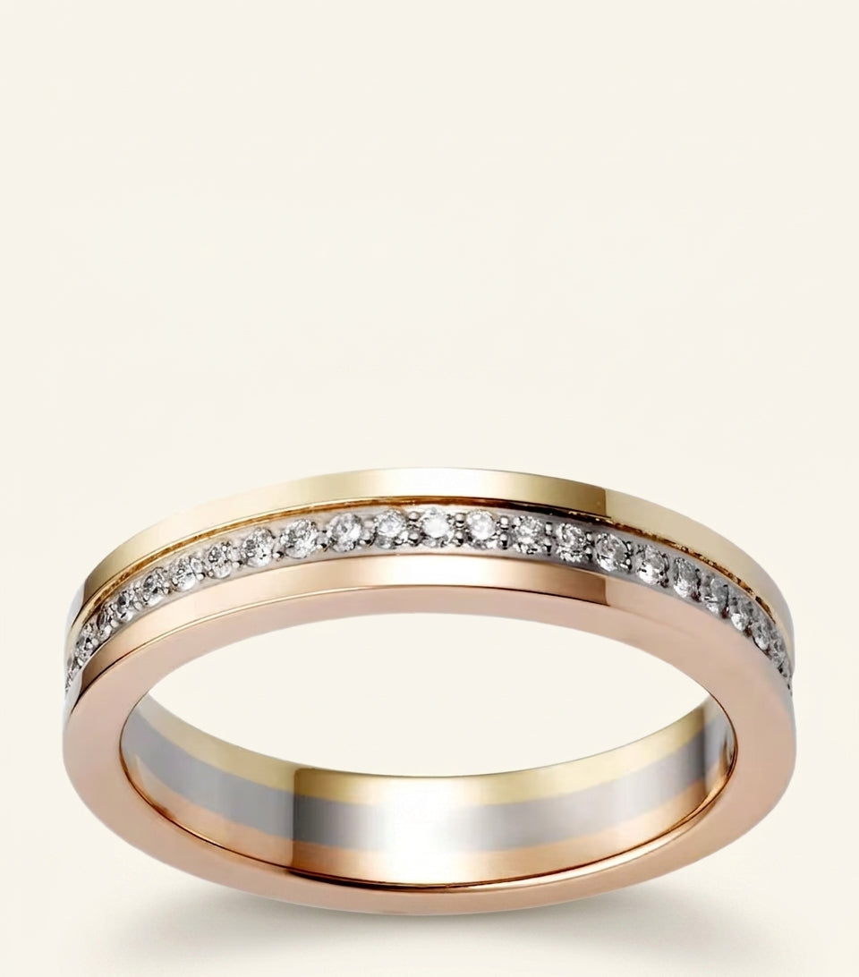 Cartier Vendôme Louis Cartier wedding band three golds with diamonds, UK version