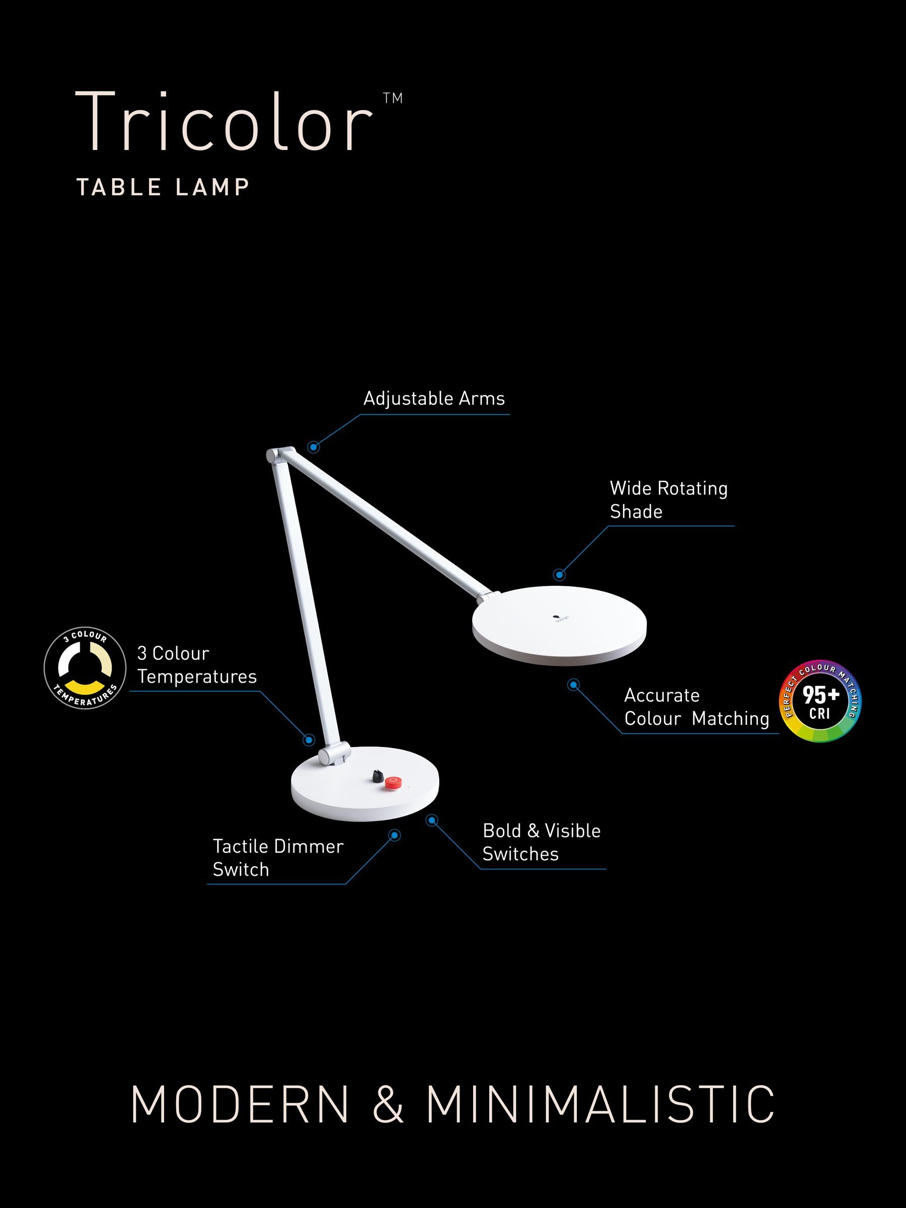 Daylight Company Tricolor desk lamp white, imported from the UK