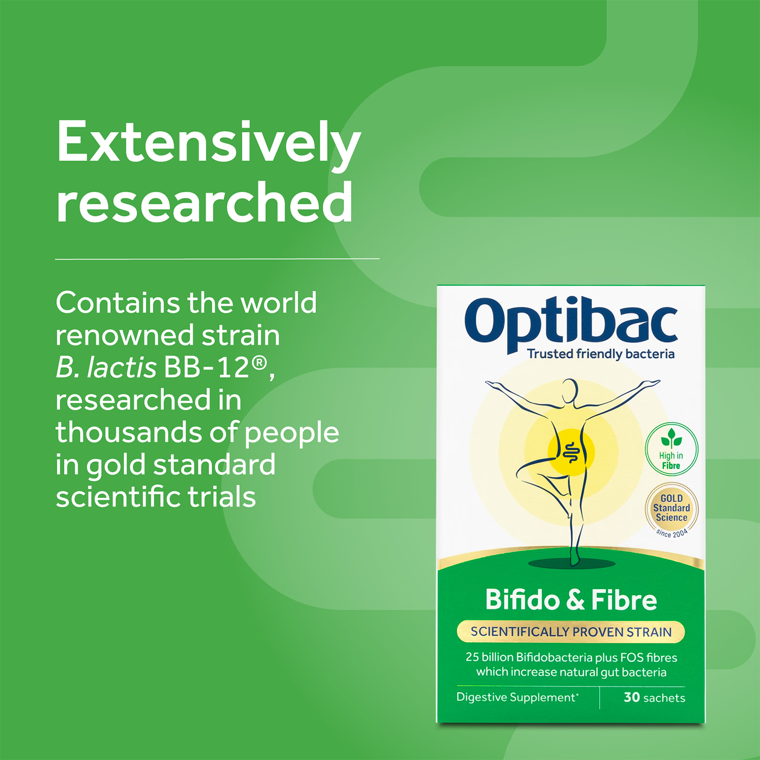 Optibac Bifido & Fibre 30 sachets probiotic supplement, imported from the UK