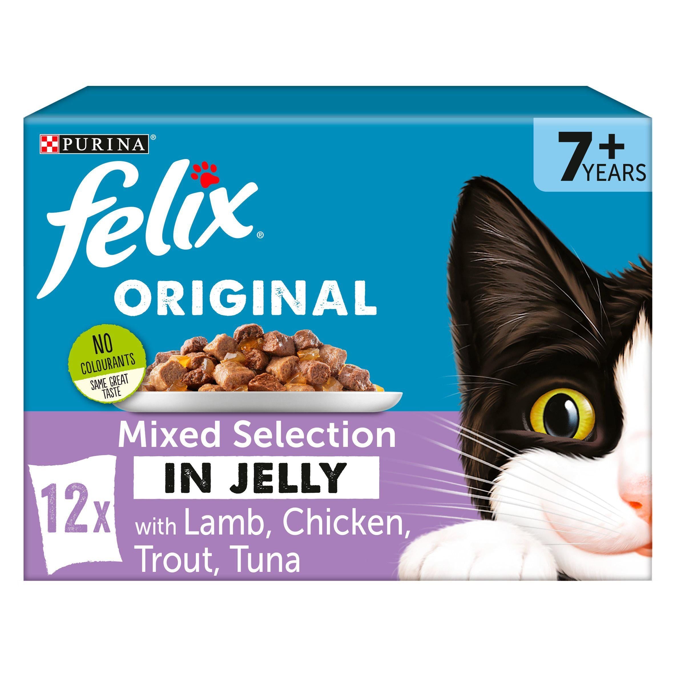 Felix 7+ Mixed Selection in Jelly Lamb 12x100g Cat pouches & cans Sainsburys   