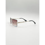 SVNX frameless rectangle sunglasses in brown with gold frame (British brand)