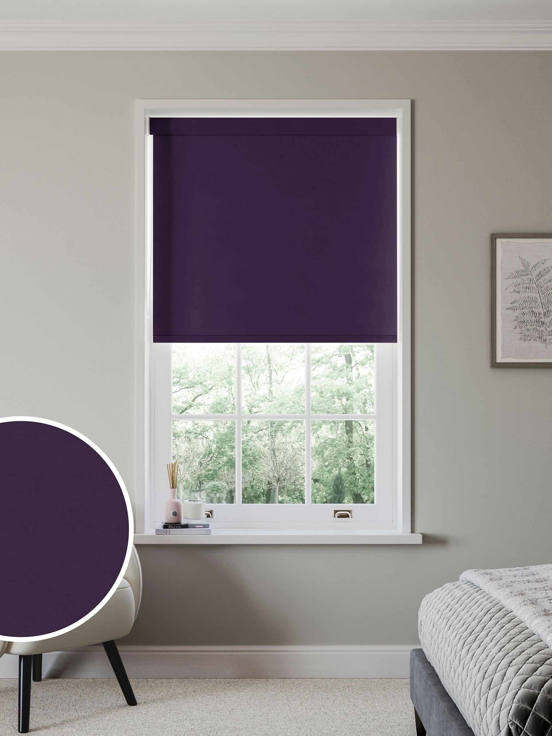Next grape purple glow blackout roller blind, imported from the UK