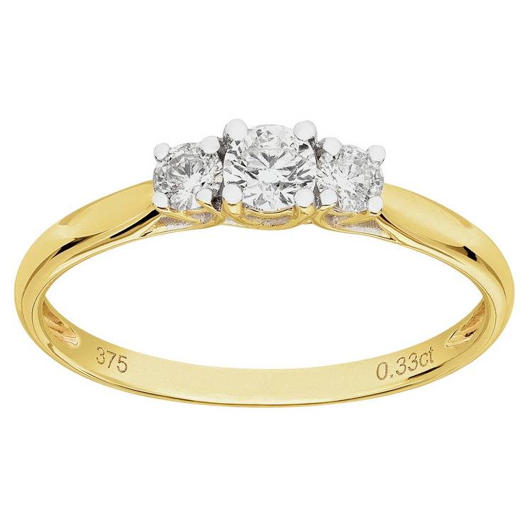 Revere 9ct gold diamond trilogy ring 0.33ct - British product