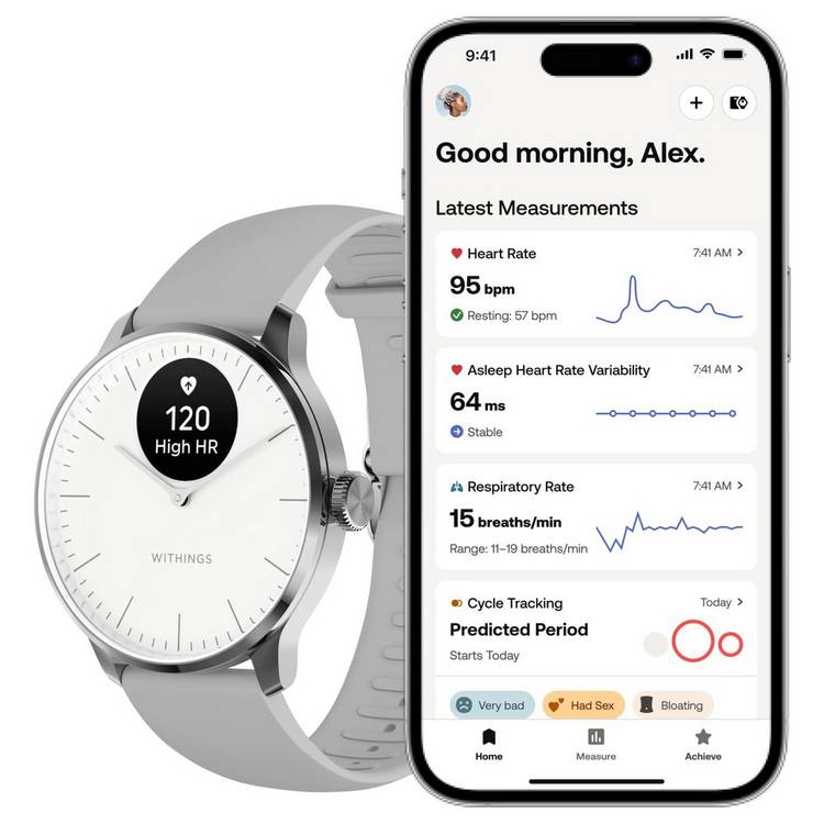 Withings ScanWatch Light hybrid smartwatch white grey 37mm - British product