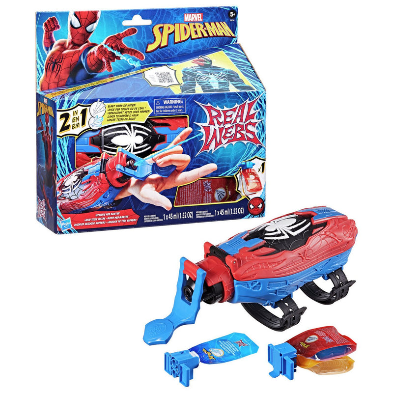 Spider-Man Ultimate Real Webs Blaster toy set with web pouch, imported from the UK