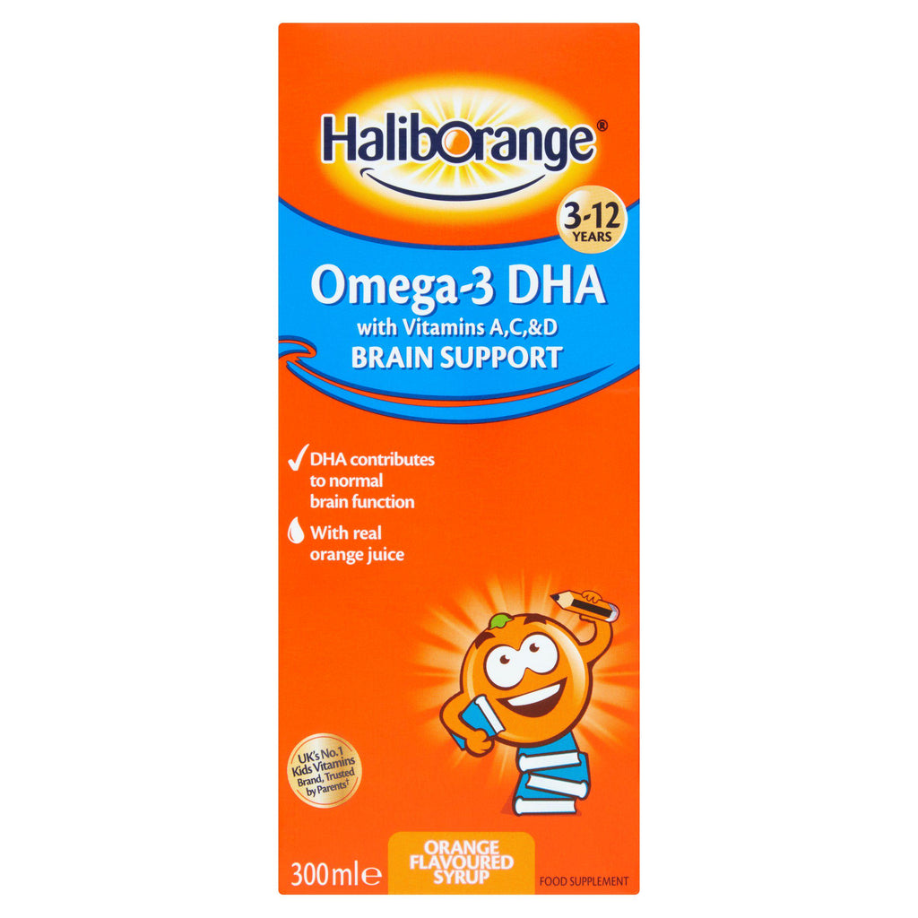 Haliborange Omega-3 DHA Brain Support Orange Flavoured Syrup, 3-12 Years 300ml