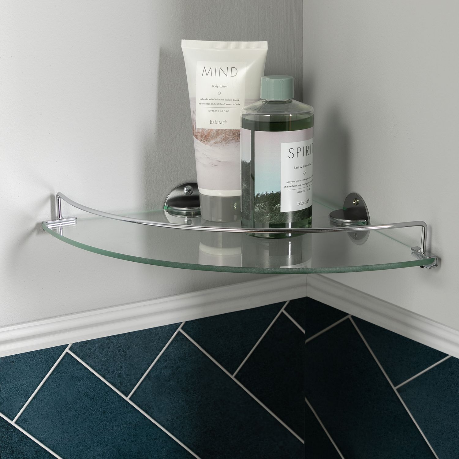 Argos Home glass bathroom corner shelf chrome finish, UK version