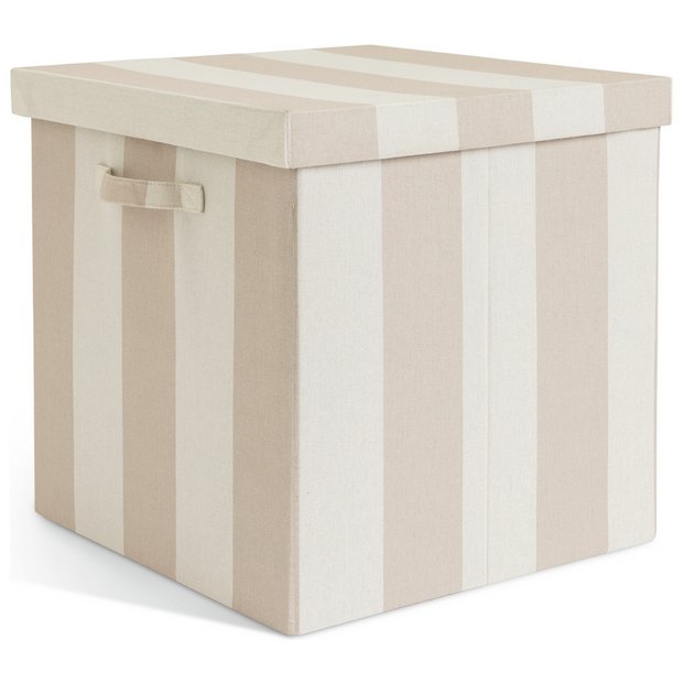 Habitat 40cm fabric storage box with lid in natural stripe, from British brand