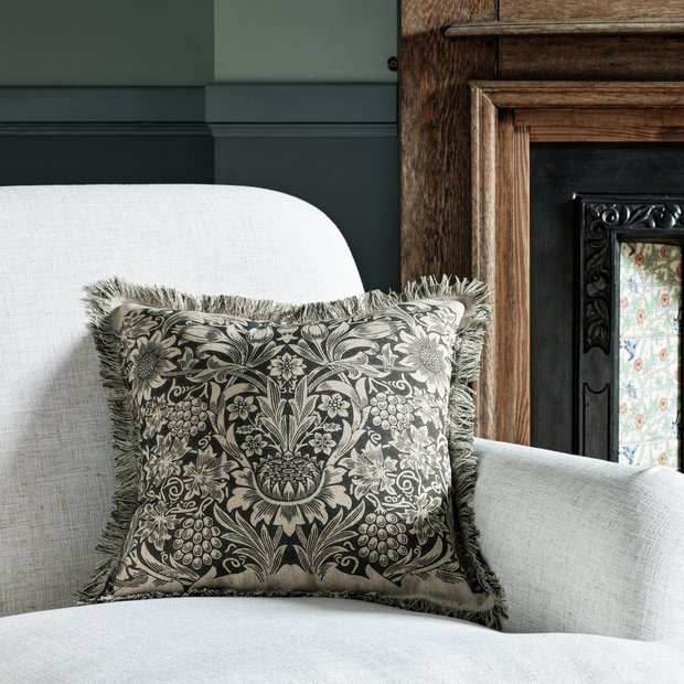 Habitat x Morris & Co. Sunflower cushion in grey, 43cm, imported from the UK
