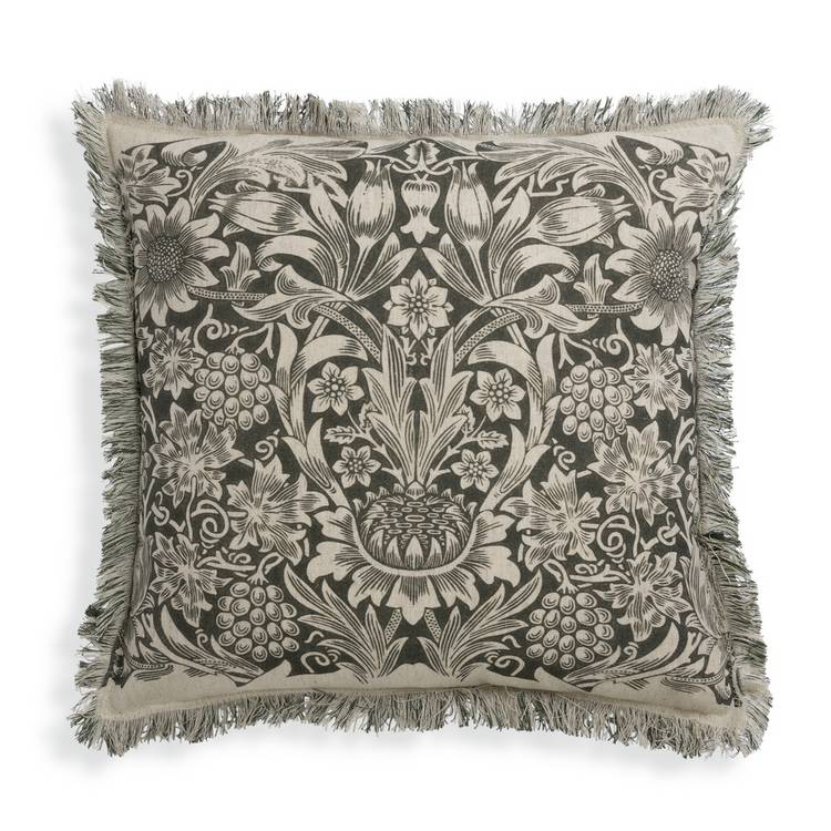 Habitat x Morris & Co. Sunflower cushion in grey, 43cm, imported from the UK