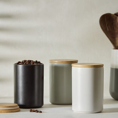 Argos Habitat Ceramic Pack of 3 Storage Canisters, Stoneware with Wooden Lids, 690ml- Buy online at McGrocer