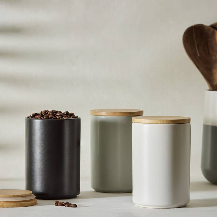 Habitat ceramic canister set 3-piece stoneware kitchen storage, imported from the UK