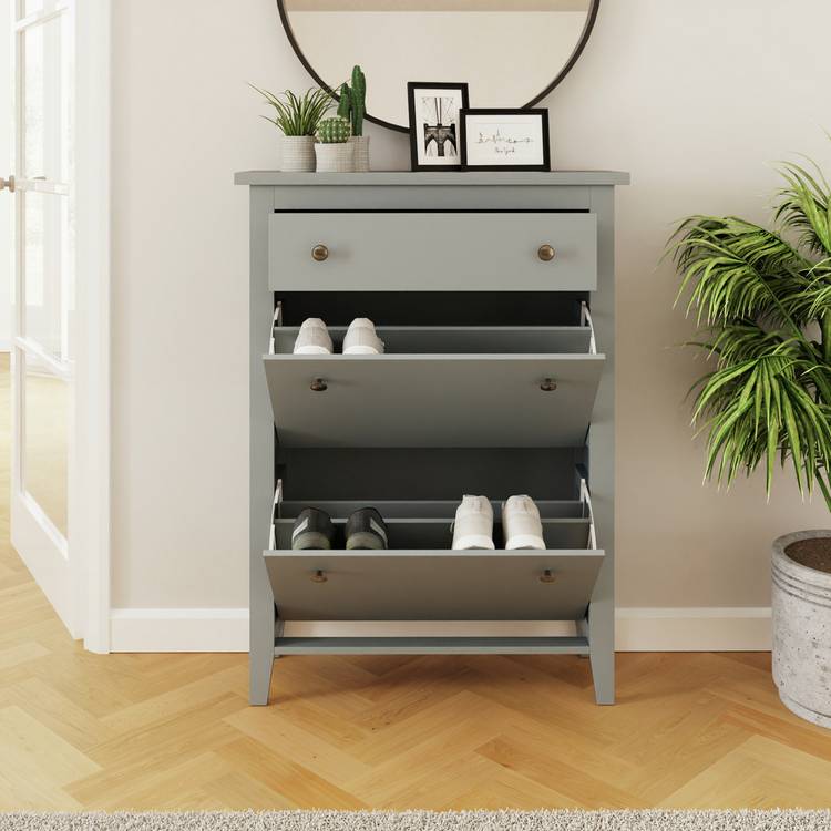 Deluxe Two Tier Shoe Cabinet Grey (British brand)