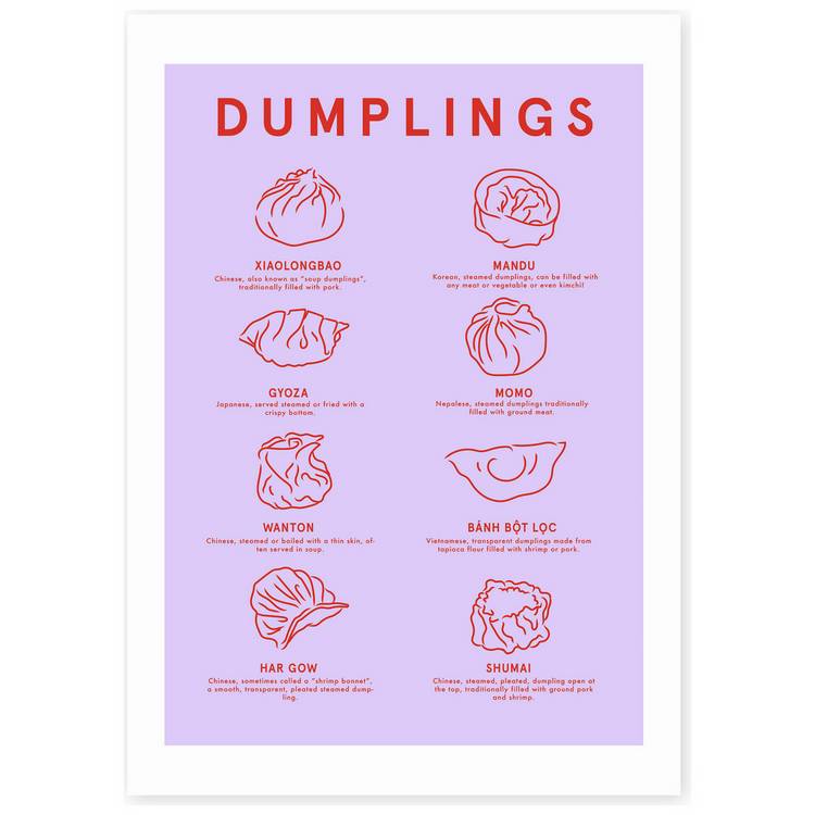 East End Prints dumplings menu art print A3, UK version