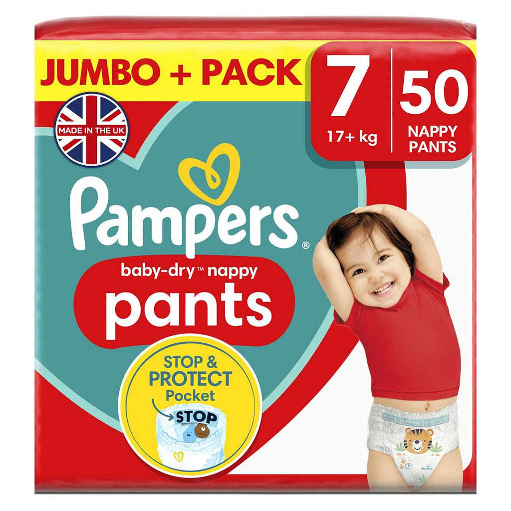 Pampers Baby-Dry Nappy Pants Size 7, 50 Nappies, 17kg+, Jumbo+ Pack