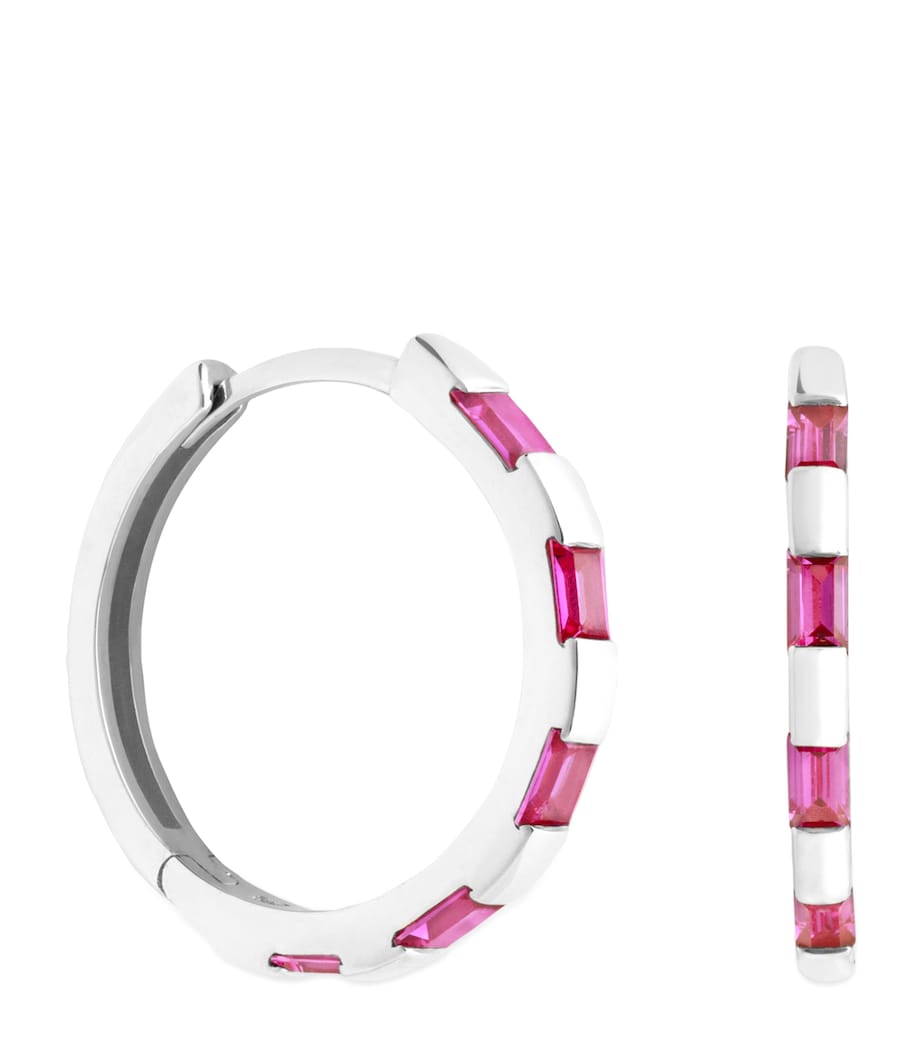 Astrid & Miyu white gold pink sapphire hoop earrings UK version