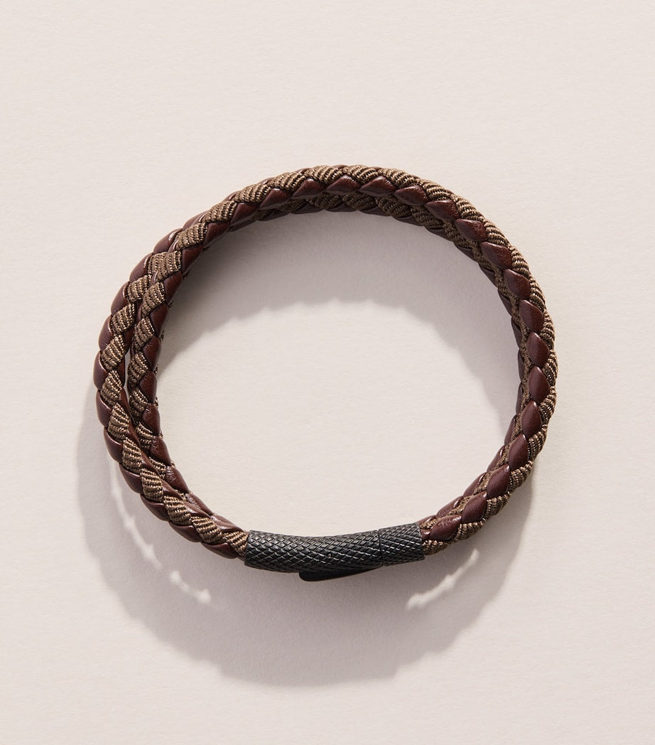 Tateossian Chelsea braided leather bracelet, imported from the UK