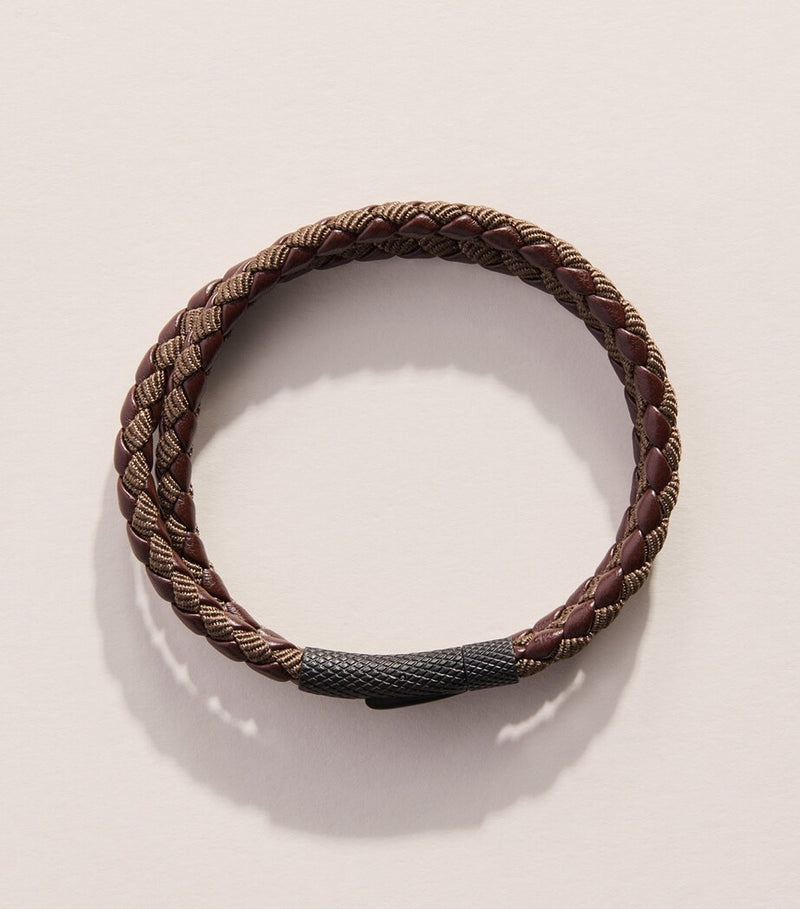 Tateossian Chelsea braided leather bracelet, imported from the UK