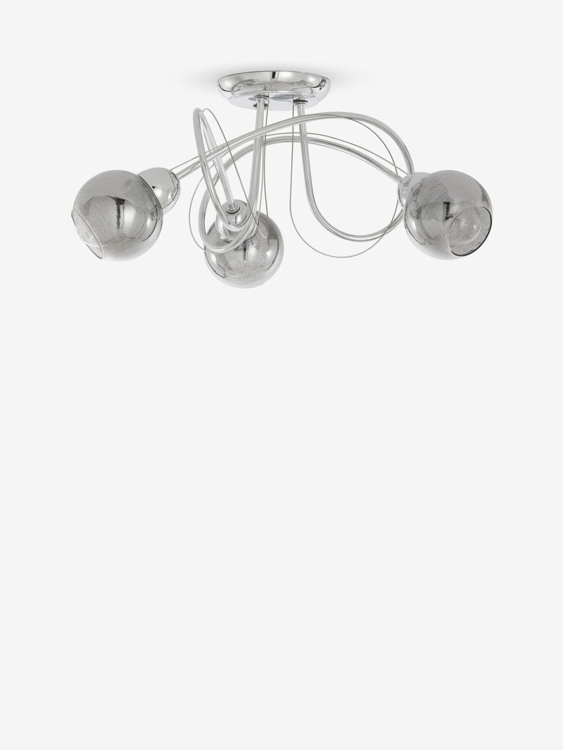 Ceiling light fitting Chrome Lana 3 light smoke glass shades, imported from the UK