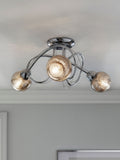 Ceiling light fitting Chrome Lana 3 light smoke glass shades, imported from the UK